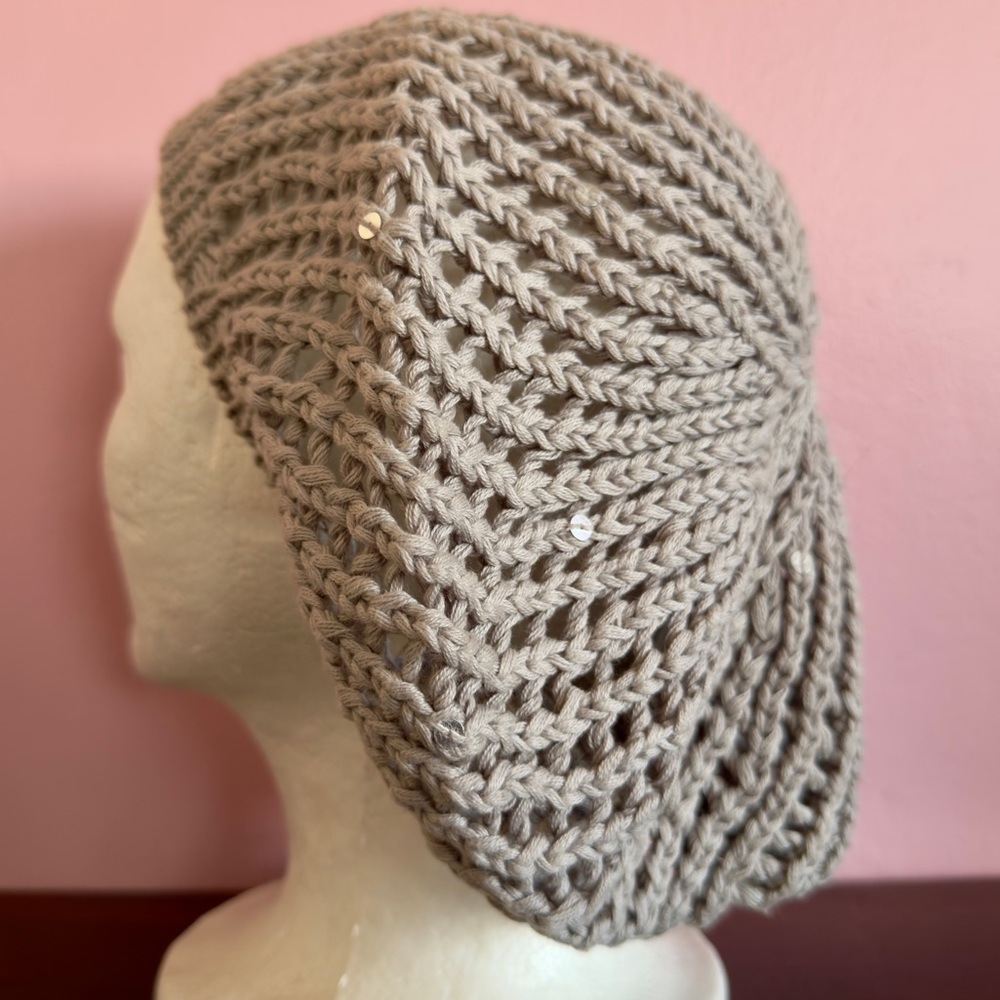 Crochet Open Weave Gray Slouch Hat Lightweight Boho Beanie